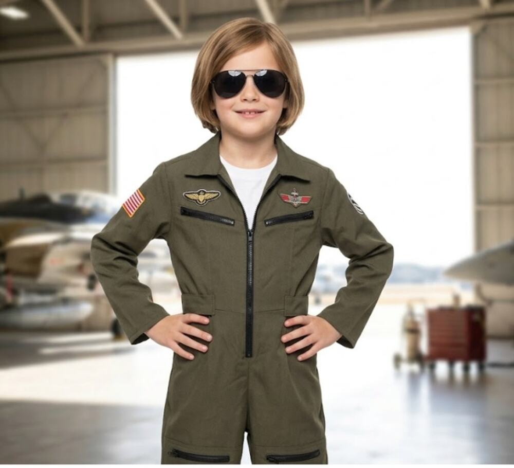 Hallow’s Eve Top Gun Maverick Flight Suit Aviator Pilot Costume Kids, Size 8 S